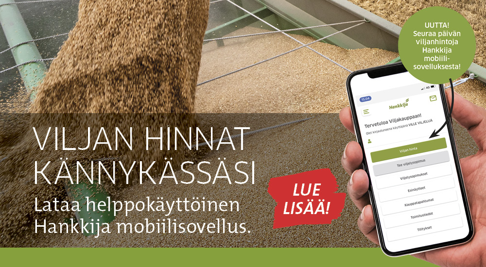 Seuraa viljan hintoja kännykälläsi - lataa Hankkija mobiilisovellus